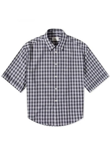 Check Short Sleeve Shirt Nautic Blue White - AMI - BALAAN 1