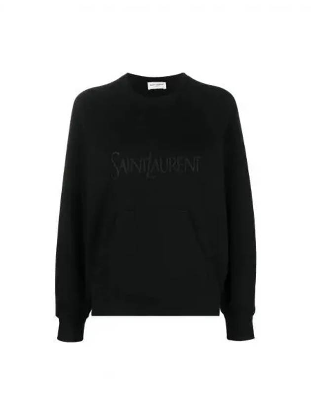 Embroidered Logo Cotton Sweatshirt Black - SAINT LAURENT - BALAAN 2