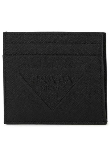 Embossed Triangle Logo Card Wallet Black - PRADA - BALAAN 1