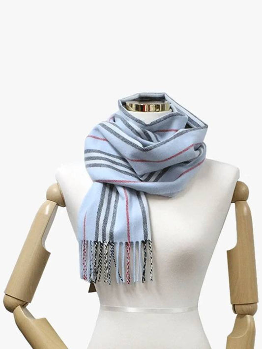 Icon Stripe Cashmere Wool Muffler Sky Blue - BURBERRY - BALAAN.