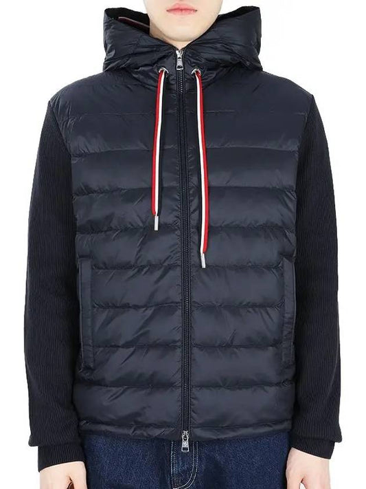 Logo Patch Down Hoodie Cardigan Navy - MONCLER - BALAAN 2