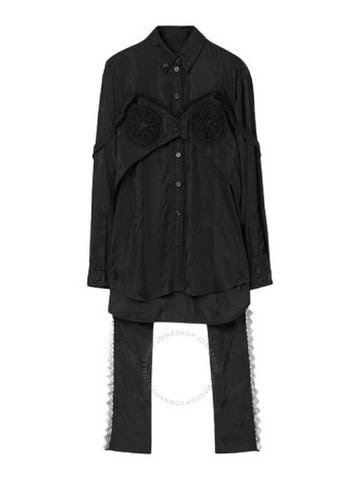 Burberry Ladies Black  Thorn Vine Viscose Silk Jacquard Reconstructed Shirt, Brand Size 6 (US Size 4) - BURBERRY - BALAAN 1