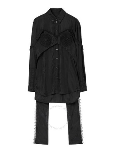 Burberry Ladies Black  Thorn Vine Viscose Silk Jacquard Reconstructed Shirt, Brand Size 6 (US Size 4) - BURBERRY - BALAAN 1