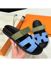 Women's Chypre Sandals Suede Goatskin Blue Khaki - HERMES - BALAAN 3