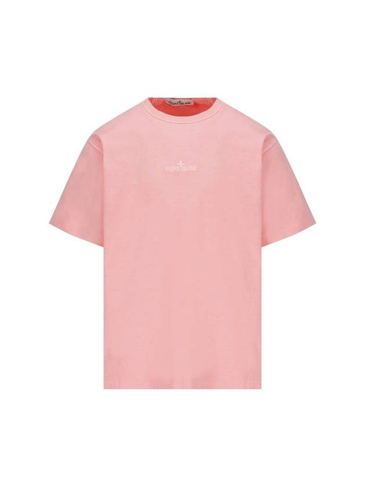 Micro Embroidered Logo Cotton Jersey Short Sleeve T-Shirt PInk - STONE ISLAND - BALAAN 1