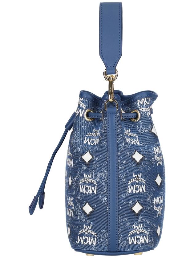 Dessau Vintage Denim Jacquard Drawstring Bucket Bag Navy - MCM - BALAAN 6