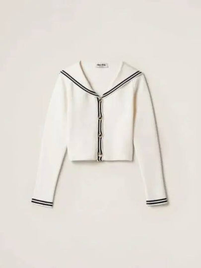 Sailor Collar Cotton Cardigan White Blue - MIU MIU - BALAAN 2