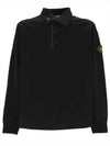 Compass Patch Cotton Fleece Polo Knit Top Black - STONE ISLAND - BALAAN 2