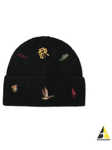 Embroidered detail wool blend beanie black - POLO RALPH LAUREN - BALAAN 1