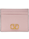 V Logo Signature Card Wallet Baby Pink - VALENTINO - BALAAN 1