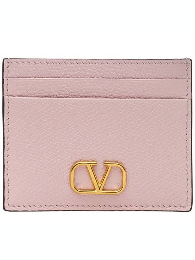 V Logo Signature Card Wallet Baby Pink - VALENTINO - BALAAN 1