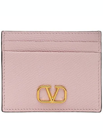 V Logo Signature Card Wallet Baby Pink - VALENTINO - BALAAN 1