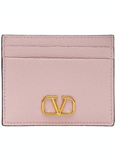 V Logo Signature Card Wallet Baby Pink - VALENTINO - BALAAN 1