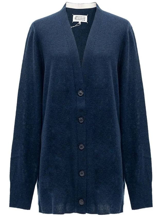 Women's V-neck Knit Wool Cardigan Dark Blue - MAISON MARGIELA - BALAAN 2