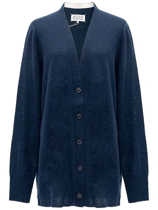 Women's V-neck Knit Wool Cardigan Dark Blue - MAISON MARGIELA - BALAAN 3