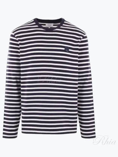 Fox Head Stripe Long Sleeve T-Shirt Navy - MAISON KITSUNE - BALAAN 2