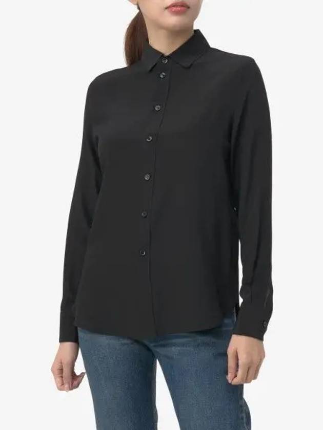 Basic Slim Fit Silk Shirt Black - SAINT LAURENT - BALAAN 2