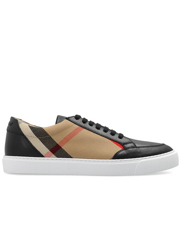 House Check Panel Leather Low Top Sneakers Black - BURBERRY - BALAAN 2