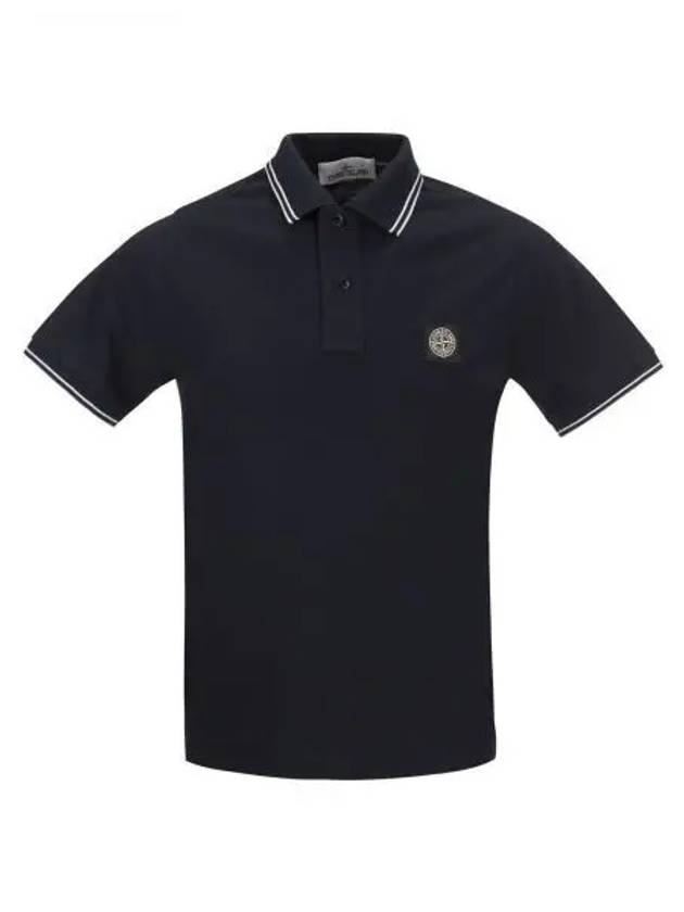 Stretch Cotton Pique Short Sleeve Polo Shirt Navy - STONE ISLAND - BALAAN 2