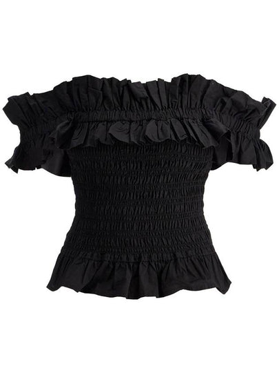 Off-Shoulder Cotton Poplin Smock Blouse Black - GANNI - BALAAN 2