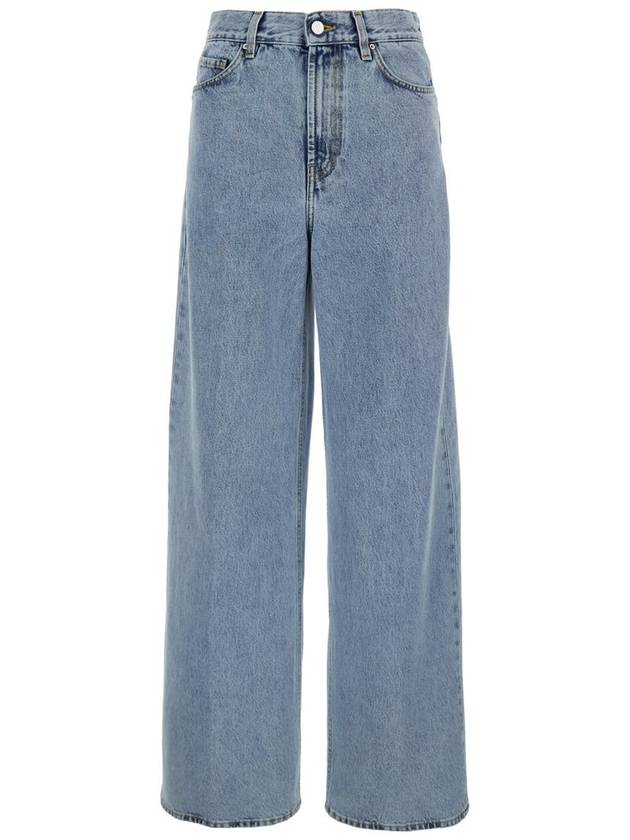 Light Blue Wide Jeans With Logo Patch In Denim Woman - TOTEME - BALAAN 1