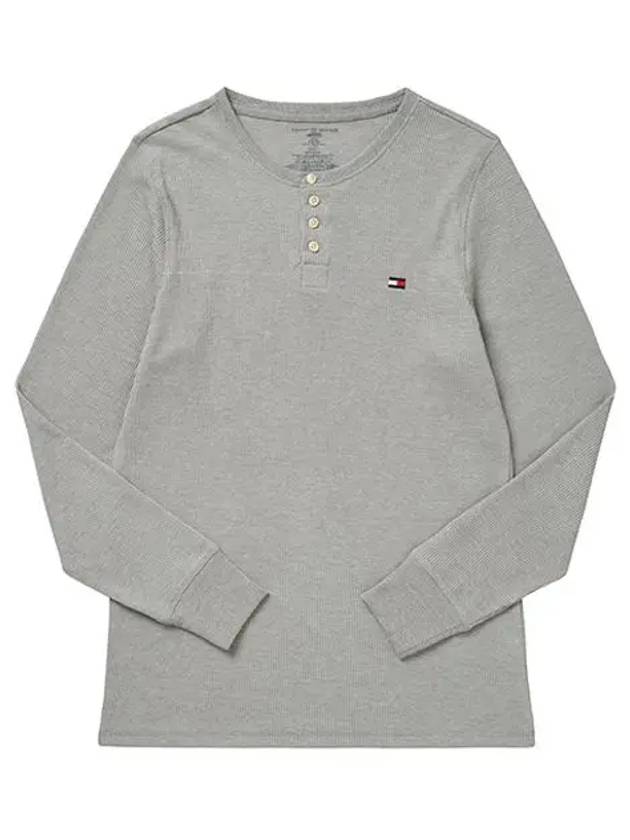 Men's Thermal Waffle Henley Long Sleeve T-Shirt Grey - TOMMY HILFIGER - BALAAN 6