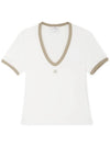 Courr ges Women s Contrast V neck White Heritage Tile Short Sleeve Tee 224JTS137 JS0070 B131 - COURREGES - BALAAN 1