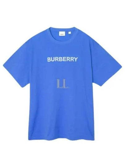 Logo-Print Cotton Short-Sleeve T-Shirt Blue - BURBERRY - BALAAN 2