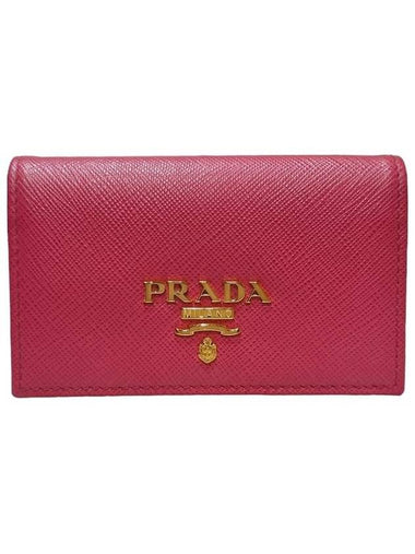 Women s 1MC122 Gold Saffiano Pink Card Case Wallet - PRADA - BALAAN 1