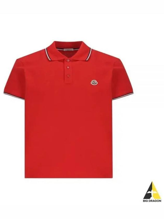 8A70300 84556 455 Three Stripes Lining Logo Patch Short Sleeve Collar T shirt - MONCLER - BALAAN 1