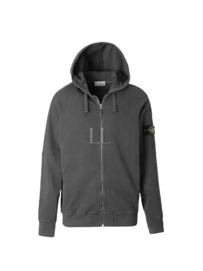 Men's Garment Dyed Malfile Zip Up Hoodie Grey - STONE ISLAND - BALAAN 2