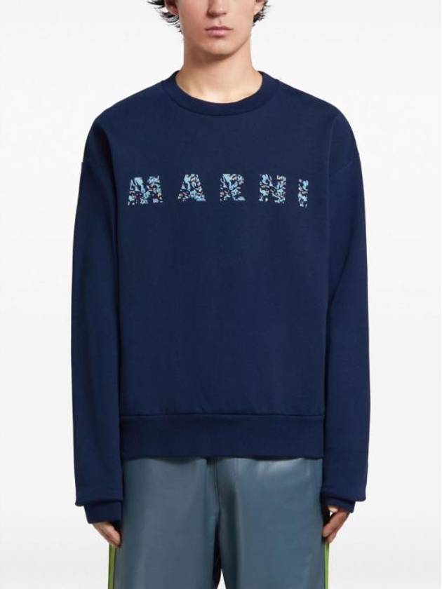 Floral Logo Print Sweatshirt Blue - MARNI - BALAAN 7