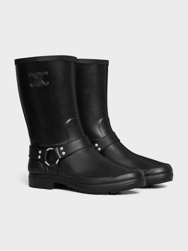 Mid Rain Boots In Rubber And Calfskin Black - CELINE - BALAAN 3