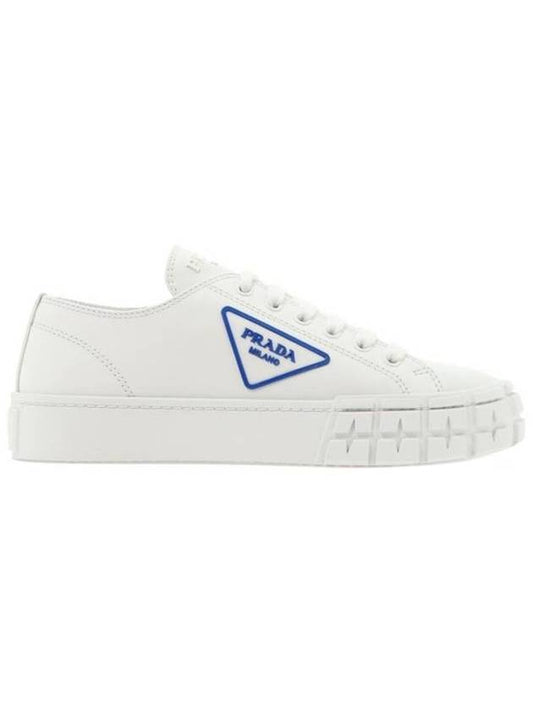 blue triangle logo low top sneakers white - PRADA - BALAAN.