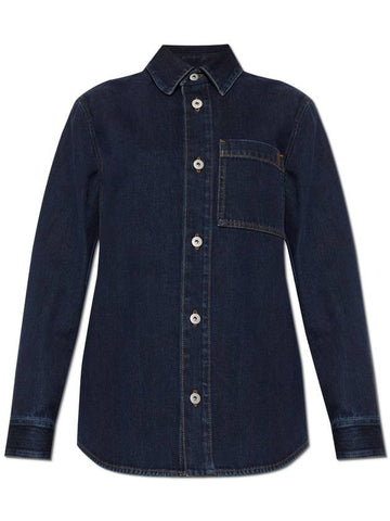 Burberry Denim Shirt With Pocket, Women's, Navy Blue - BURBERRY - BALAAN 1