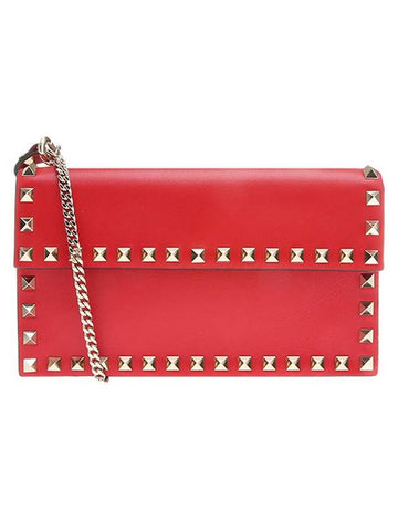 Rockstud Gold Chain Cross Bag Red - VALENTINO - BALAAN 1