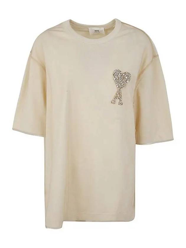 De Coeur Crystal Embroidered Short Sleeve T-Shirt Champagne - AMI - BALAAN 2