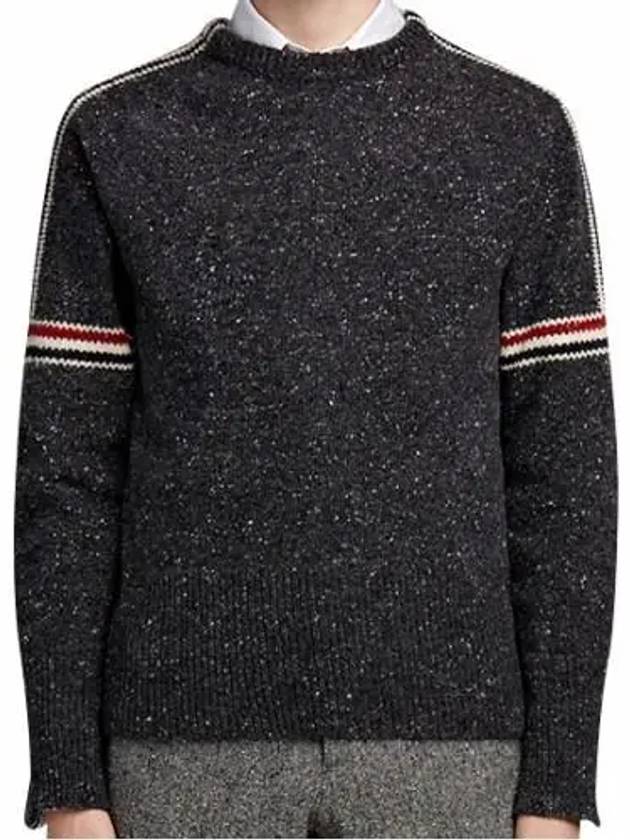 Intarsia Mohair Arm Banding Tweed Knit Top Dark Grey - THOM BROWNE - BALAAN 2