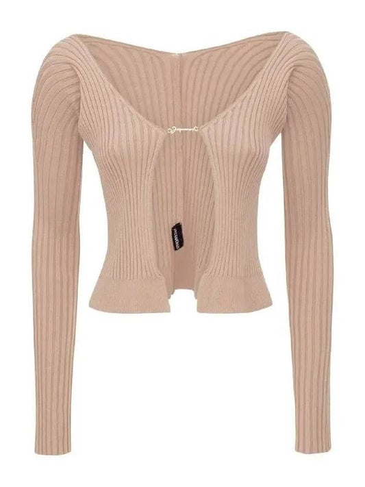 La Maille Pralu Longue Micro Charm Logo Cardigan Light Brown - JACQUEMUS - BALAAN 2