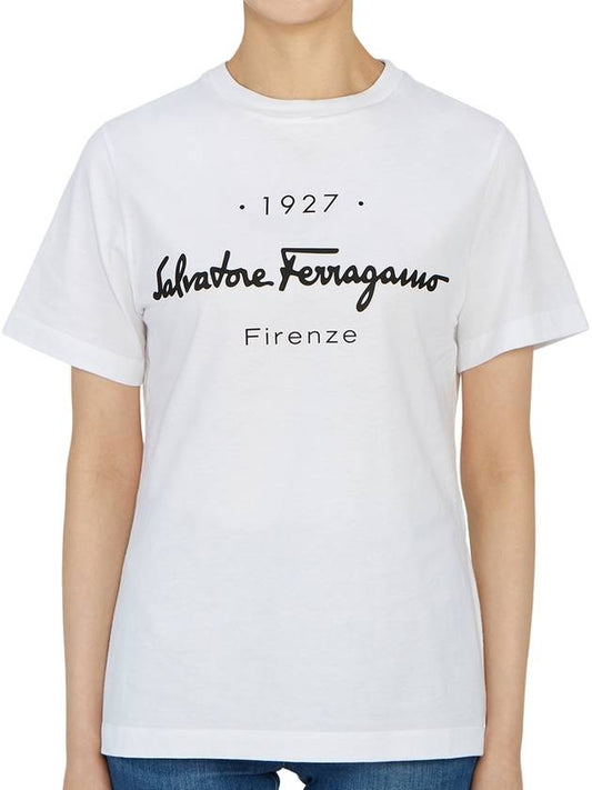 1927 Signature Short Sleeve T-Shirt White - SALVATORE FERRAGAMO - BALAAN 2