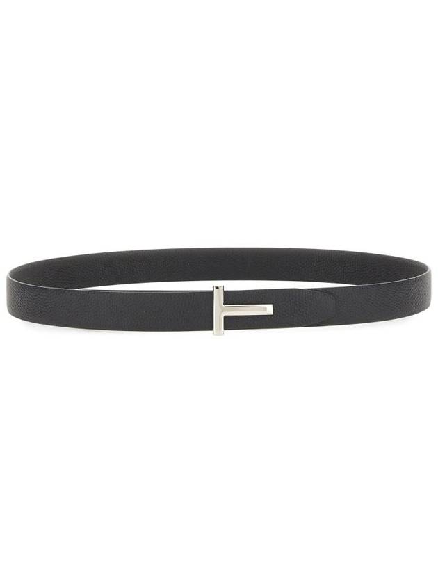 Silver Hardware T Logo Reversible Leather Belt Dark Navy - TOM FORD - BALAAN 4