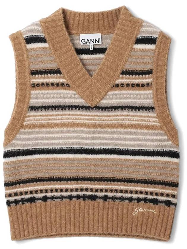 Striped Soft Wool Knit Vest Brown - GANNI - BALAAN 2