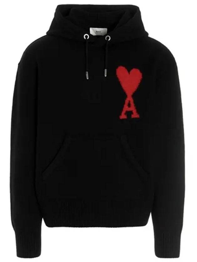 Big Heart Logo Wool Hoodie Black - AMI - BALAAN 1