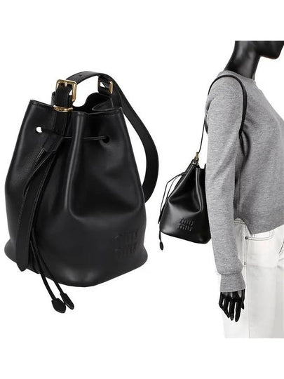 Logo Leather Bucket Bag Black - MIU MIU - BALAAN 2