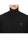 Men's Heart Logo Wool Turtleneck Black - AMI - BALAAN 6