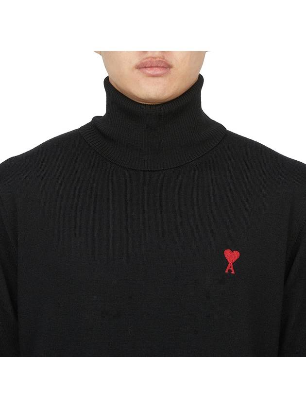 Men's Heart Logo Wool Turtleneck Black - AMI - BALAAN 6