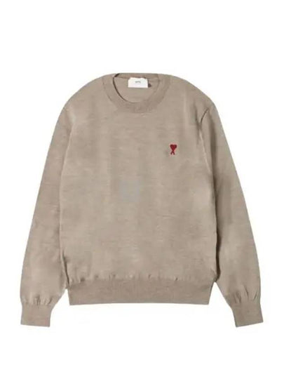 Heart Logo Crew Neck Merino Wool Knit Top Beige - AMI - BALAAN 2