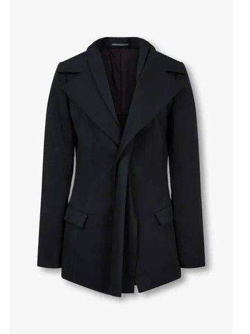 Yohji Yamamoto FEMME Wool Gabardine Single Shawl Jacket Black - YOHJI YAMAMOTO - BALAAN 1