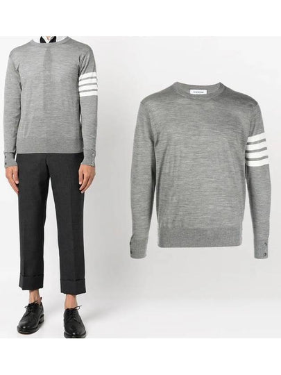 4 Bar Armband Classic Merino Wool Knit Top Light Grey - THOM BROWNE - BALAAN 2