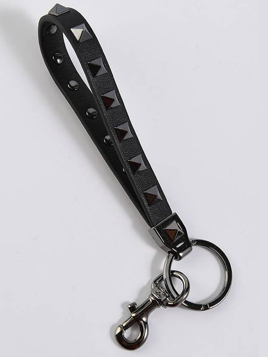 Rockstud leather key holder black - VALENTINO - BALAAN 2